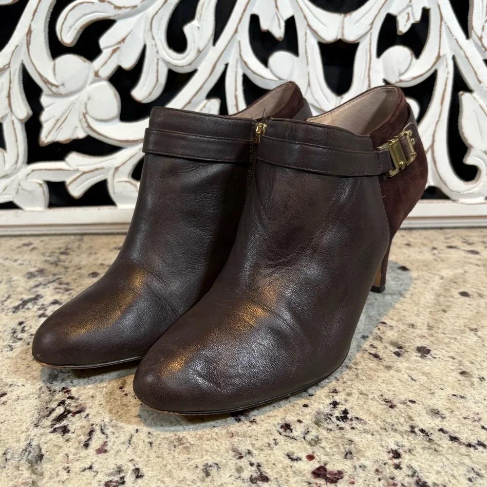 Vince Camuto Vanna Leather & Suede Ankle Boot Size 9 Coffee Bean